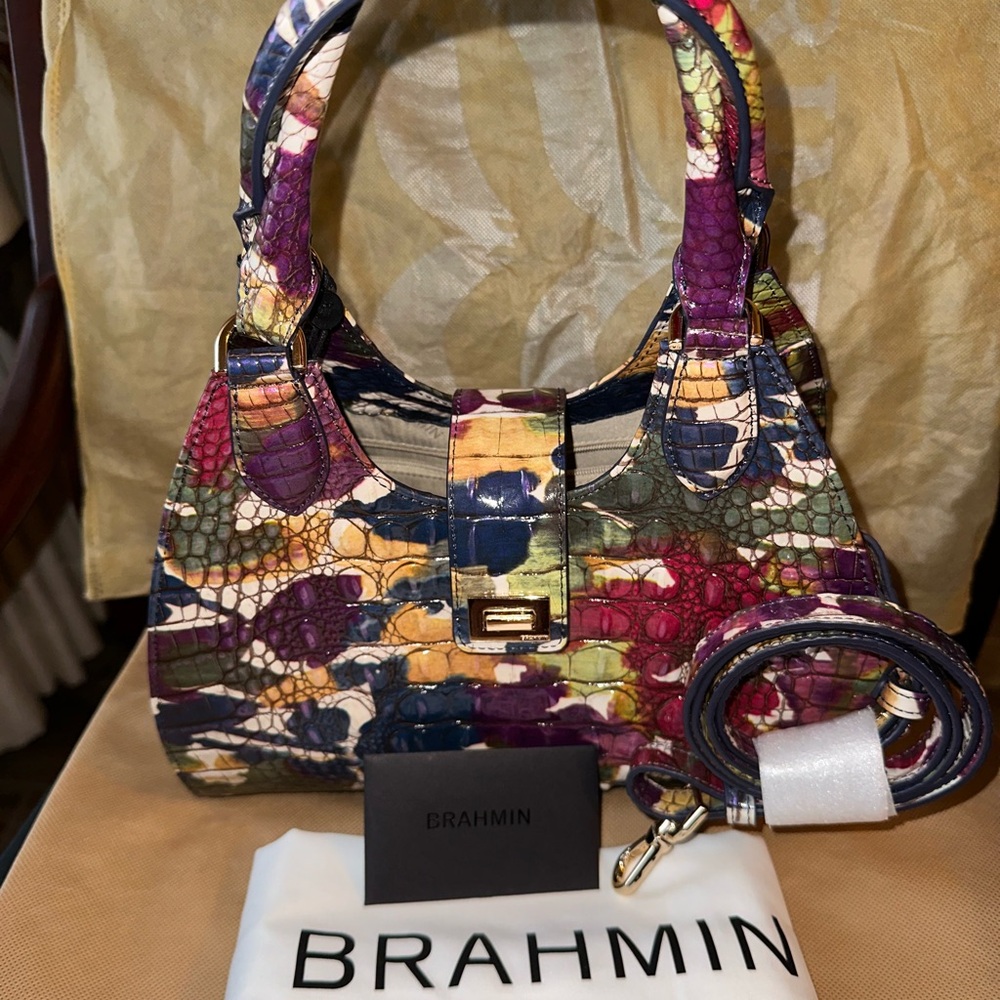 Brahmin Multicolor Croc-Embossed Adrian Wildflow Women's Bag-NWT